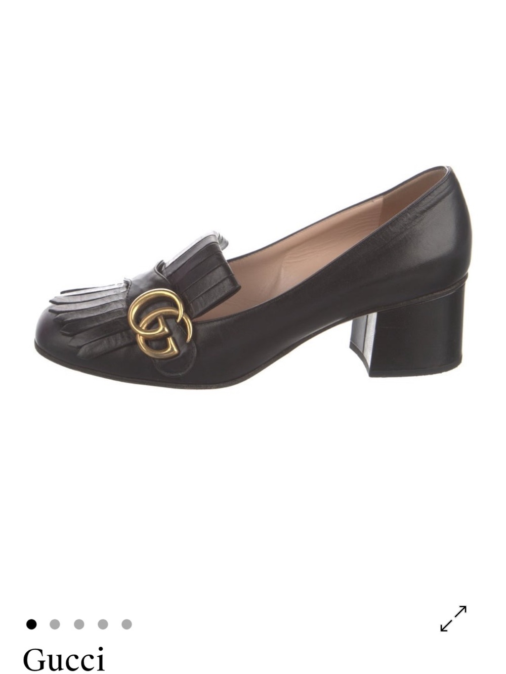 Gucci Black Leather Kiltie Loafers with Gold Double G